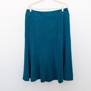 Dressbarn Womens Skirt Size 12 Teal Faux Suede A-Line Midi Boho 90s Fall Western